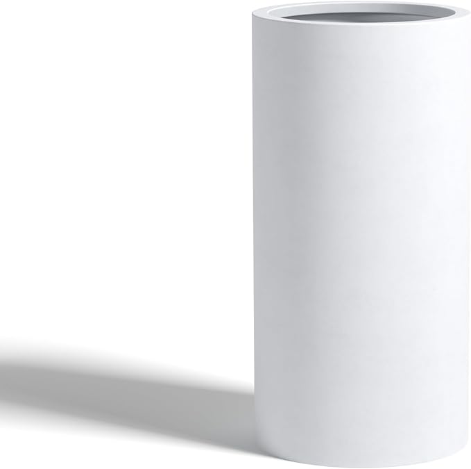 DTY Signature Mount Oxford Tall Outdoor Planter - Large White 31.5 Inch Height Modern Tall Planter Pot for Indoor & Outdoor Spaces - Stylish Planter for Contemporary Homes and Gardens