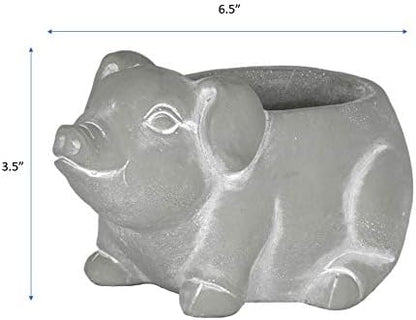 Classic Home and Garden Cement Buddies Animal Planter - Cute Desk Decoration - UV Coated Animal Vase w/Drain Plug -Succulent Plant Pot for Indoor/Outdoor Use (Pig Planter, Natural, Small)