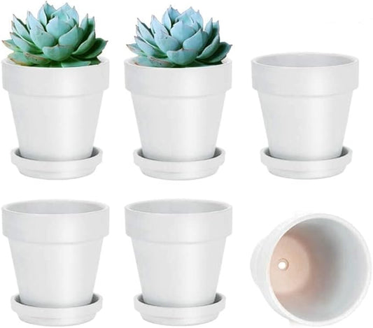 vensovo White Terracotta & Clay Pots with Saucer - 6 Pack 5 Inch Terra Cotta Pot Ceramic Pottery Planter Cactus Flowerpots Drainage Hole, Great for Plants, Crafts and Wedding Favor