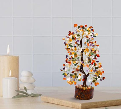Mix Chakra Crystal Tree with Golden Wire – 7 Chakra Gemstone Bonsai for Energy Healing, Decor & Meditation