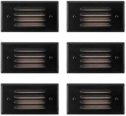 GKOLED 12V 3W Surface Mount Low Voltage LED Step Light Fixture with Horizontal Louvered Faceplate for Steps Decks Pathway Yard Stairs Fences, IP65 Outdoor Waterproof, Wet Locations, 6 Pack