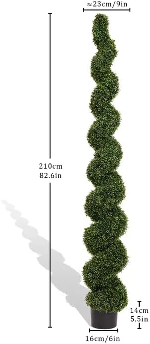 THE BLOOM TIMES 7 Foot Large Spiral Topiary Trees Artificial Outdoor Set of 2, Faux Boxwood Plants Outside - All-Year Green Fake Tall Tree for Home Office Front Porch Planter Decor 7ft