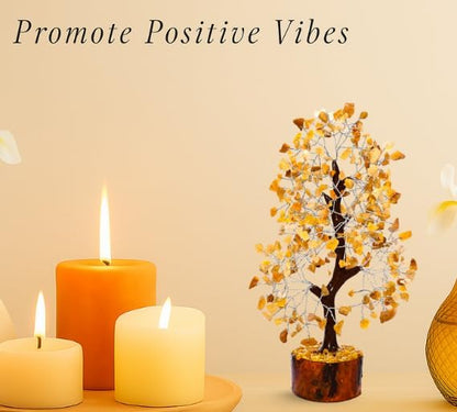 Yellow Aventurine Crystal Tree with Silver Wire – Handmade Feng Shui Gemstone Bonsai for Home Decor & Positive Energy
