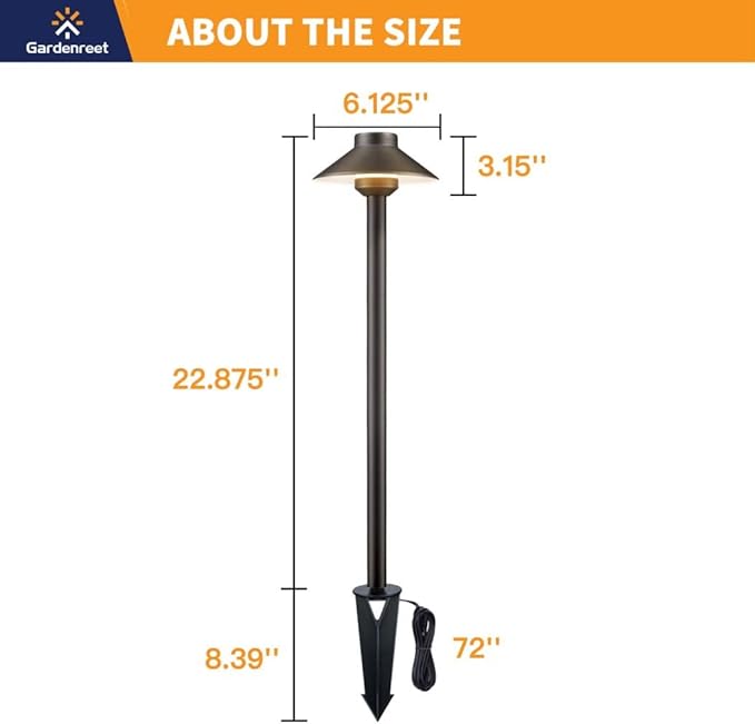 Gardenreet Brass Low Voltage Pathway Lights Kit(8 Pack) 12V LED with 150W Low Voltage Transformer and Mechanical Timer and 100 Feet Wire and 40Pack Connectors for Outdoor House Garden Sideway
