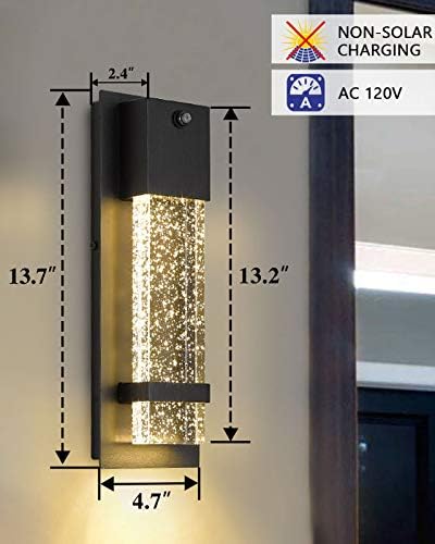 HWH INVESTMENT Dusk to Dawn Sensor Outdoor Wall Lamp, Modern LED Exterior Wall Sconce Lantern, Black Finish with Crystal Bubble Glass, 5HW9-B-P BK