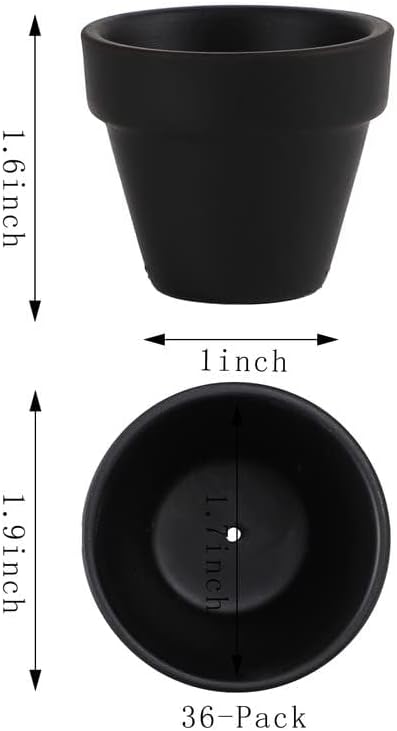 Yishang 1.9 Inch Tiny Black Terracotta Pots Pack of 36-Small Mini White Clay Pots with Drainage Holes Flower Nursery Terra Cotta Planter for Tiny Cactus,Herb,Succulent Plants,Crafts
