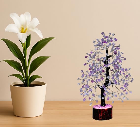 Rose Quartz Silver Wire Artificial Bonsai Tree – Crystal Healing Gem Tree for Love, Peace & Decor