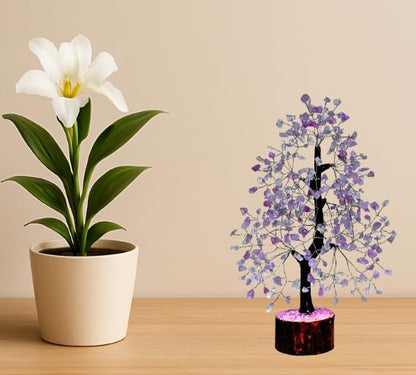 Rose Quartz Silver Wire Artificial Bonsai Tree – Crystal Healing Gem Tree for Love, Peace & Decor