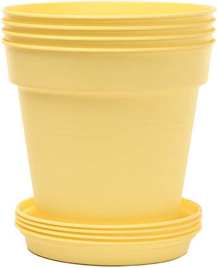 Mintra Home Garden Pots 4pk - Flowers, Herbs, Plants, Indoor, Outdoor, Colorful, Wholesale, Bulk (Yellow, 11cm Diameter (4.3in))