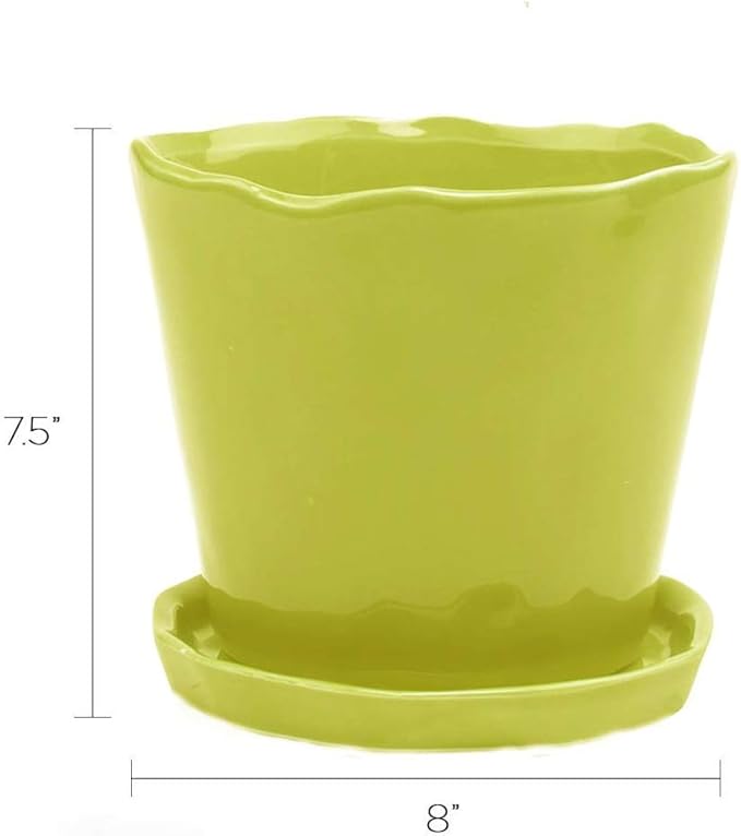 CHIVE ‘Tika’ Ceramic Planter Pot — Large 8" Succulent Pots for Indoor & Outdoor House Plants — Cute, Beautiful Modern Farmhouse Kitchen Decor — Bright Green