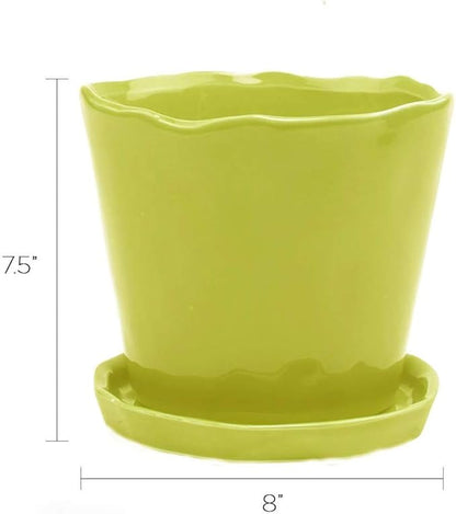 CHIVE ‘Tika’ Ceramic Planter Pot — Large 8" Succulent Pots for Indoor & Outdoor House Plants — Cute, Beautiful Modern Farmhouse Kitchen Decor — Bright Green