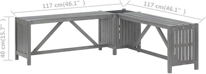 vidaXL Garden Corner Bench with Planter 46.1In Solid Acacia Wood Grey Outdoor Seating for 2 People Stylish and Durable Design Weather Resistant Rustic Furniture Wooden Patio