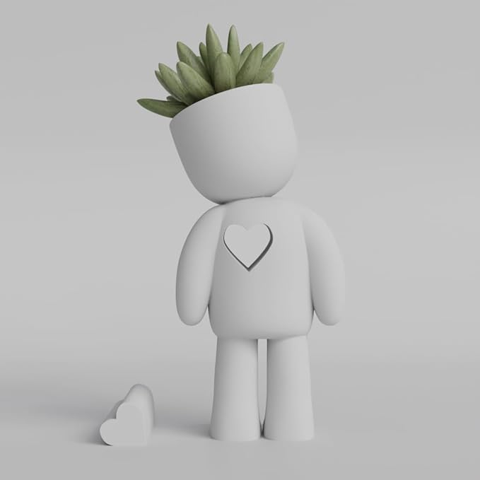 Heartfelt Character Planter - 3D Printed Succulent Pot | Cute Minimalist Design for Home and Office Decor