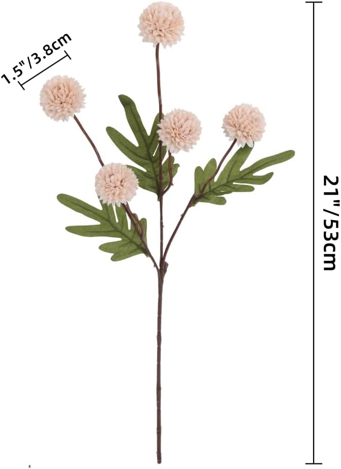 10PCS Artificial Chrysanthemum Ball Flowers Fake Mums with Long Stems Pom Pom Faux Mini Mum Flower Arrangements for Home Party Wedding Decoration (Beige)