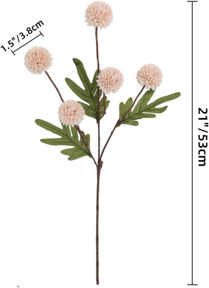 10PCS Artificial Chrysanthemum Ball Flowers Fake Mums with Long Stems Pom Pom Faux Mini Mum Flower Arrangements for Home Party Wedding Decoration (Beige)