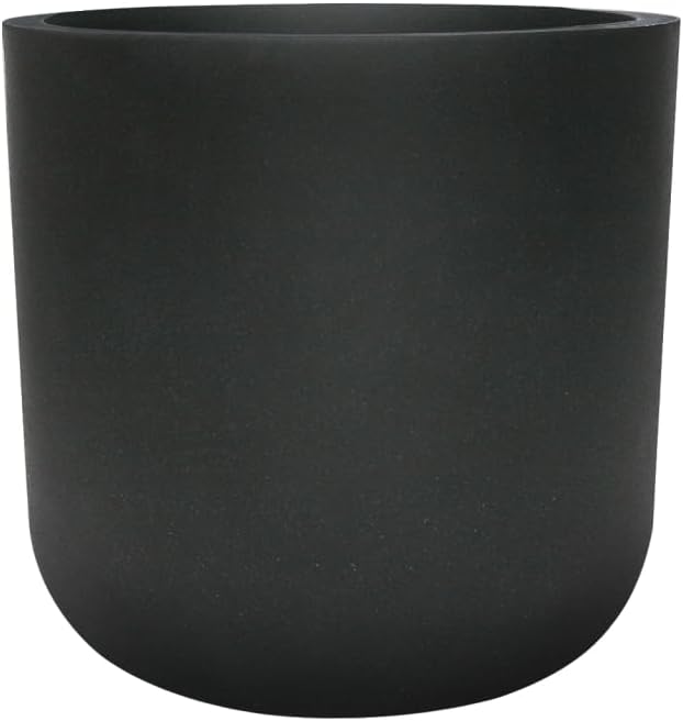 11 Inch Modern Cylinder Planters for Outdoor Indoor Plants, Plastic Pots for Plants with Drainage Hole and Rubber Plug, Plant Pots Indoor for Home Garden Patio Office, Cylinder Flower Pot, Coal Black