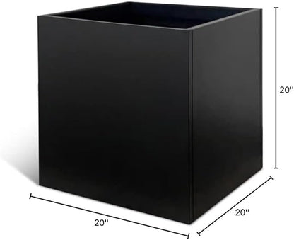 Galvanized Steel Planter Box Black Metal Planter Large Square Indoor Outdoor Planters Cube Steel Heavy Duty Flower Pot 20Inch Powder Coating Modern Commercial Residential for Patio, Deck, Yard, Garden