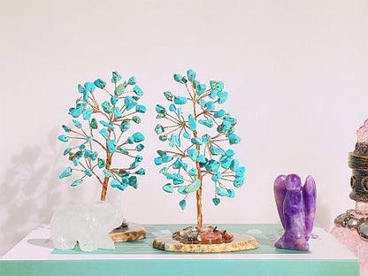 YATOJUZI Green Turquoise Crystal Trees Natural Crystals Stones Gemstones Tree Copper Wire Agate Base Tree of Life Feng Shui Decor Reiki Energy Lucky for Room Desk Home Decors Gifts for Women Men
