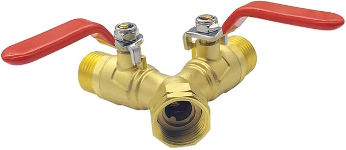 Hooshing Garden Hose Splitter 2 Way Heavy Duty Brass Full Flow Hose Connector with Long Handle 3/4" GHT Thread