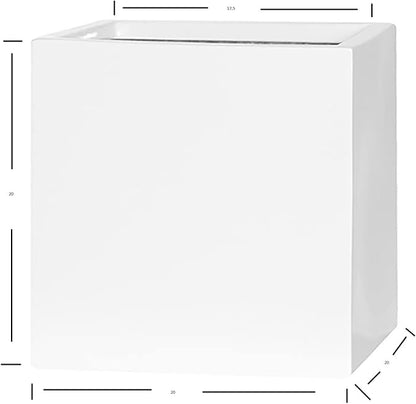 Modern Ceramic Planter - Stylish Home Decor Indoor/Outdoor Plant Pot - 20 Inch Square White Planter - Perfect for Home, Balcony, Deck, Patio or office - Great for Succulents Flowers and Herbs