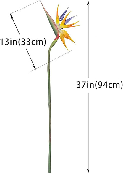 Artificial Flowers Bird of Paradise 37'' Large Latex Fake Greenery Plants Long Stem Red Plants 2Pcs for Home,Living Room,Bedroom,Dining Table(Orange 2pcs)
