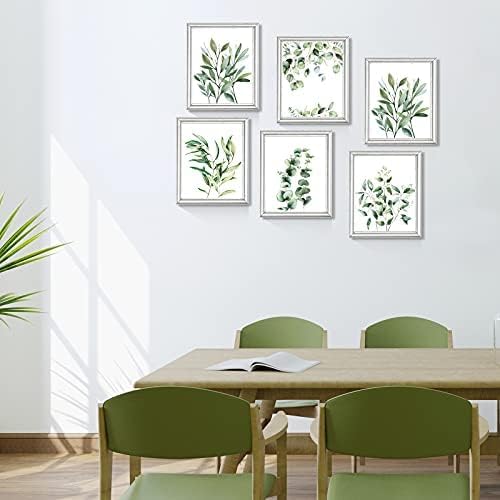 Zonon 9 Pcs Botanical Plant Wall Prints Eucalyptus Wall Decor, 10" x 8" Boho Sage Green Leaves Decoration Posters, Unframed Minimalist Watercolor Art Prints for Bathroom Living Bedroom Kitchen