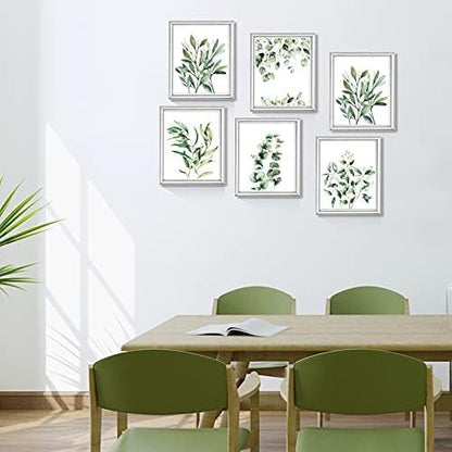 Zonon 9 Pcs Botanical Plant Wall Prints Eucalyptus Wall Decor, 10" x 8" Boho Sage Green Leaves Decoration Posters, Unframed Minimalist Watercolor Art Prints for Bathroom Living Bedroom Kitchen