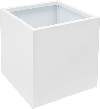 Steel Planter Box Square Indoor Outdoor Planters Large Metal Planter Flower Pot for Garden Patio Deck Yard Commercial Residential (White, 17" L x 17" W x 18" H)