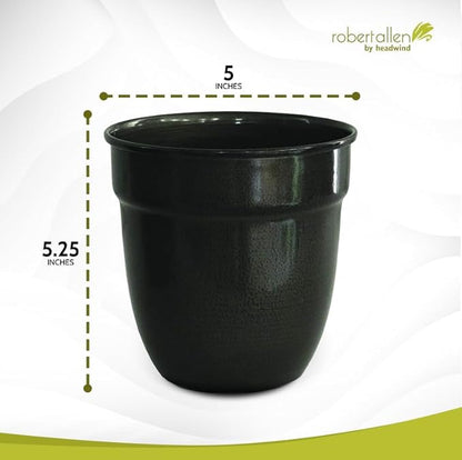 Headwind Glazed Ironstone Boutique Collection Plant Pot Indoor – Mini Venti 5 Inch – Graphite Color Flower Pots for Indoor Plants - Glazed Pots for Plants by Robert Allen