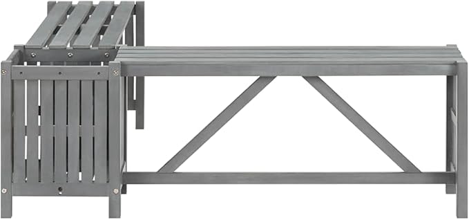 vidaXL Garden Corner Bench with Planter 46.1In Solid Acacia Wood Grey Outdoor Seating for 2 People Stylish and Durable Design Weather Resistant Rustic Furniture Wooden Patio