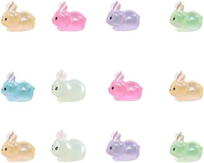 12Pcs Luminescent Mini Resin Animals, Mini Rabbits Figurines, Small Resin Rabbit Miniature Statues,polyresin Statue Fairy Tale Gardens, DIY Decorations Tiny Raccoons.Polyresin Statue