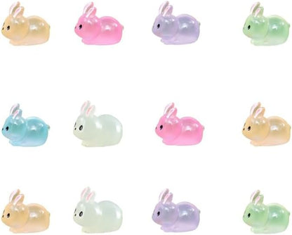 12Pcs Luminescent Mini Resin Animals, Mini Rabbits Figurines, Small Resin Rabbit Miniature Statues,polyresin Statue Fairy Tale Gardens, DIY Decorations Tiny Raccoons.Polyresin Statue