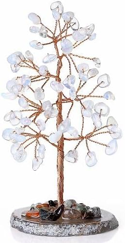 YATOJUZI Opal Crystal Trees Natural Crystals Stones Gemstones Tree Copper Wire Agate Base Tree of Life Feng Shui Decor Reiki Energy Lucky for Meditation Room Desk Home Decors Gifts for Women Men