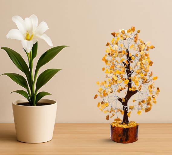 Yellow Aventurine Crystal Tree with Silver Wire – Handmade Feng Shui Gemstone Bonsai for Home Decor & Positive Energy
