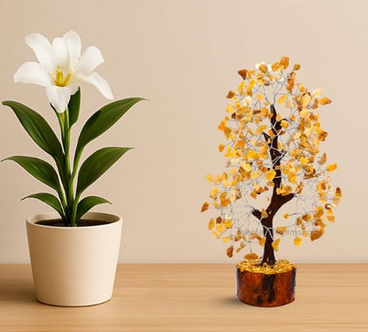 Yellow Aventurine Crystal Tree with Silver Wire – Handmade Feng Shui Gemstone Bonsai for Home Decor & Positive Energy