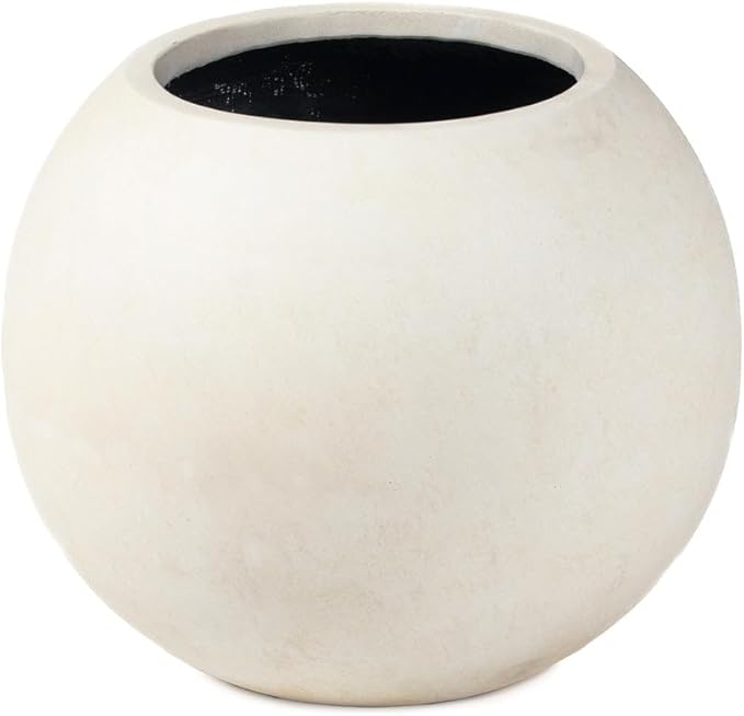TITAN GREAT OUTDOORS Ash & Ember 24" Round Sphere Satin Ivory Planter, 46 Gallon Lightweight Fiberstone Composite with Weather-Resistant Finish, Modern Planter Pot for Indoor and Outdoor Plants