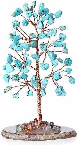 YATOJUZI Green Turquoise Crystal Trees Natural Crystals Stones Gemstones Tree Copper Wire Agate Base Tree of Life Feng Shui Decor Reiki Energy Lucky for Room Desk Home Decors Gifts for Women Men