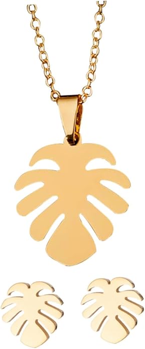Monstera Leaf Jewelry for Women Dainty Lightweight Necklace and Earrings Trio Tropical Plant-inspired Accessories for Daily Wear Parties and
