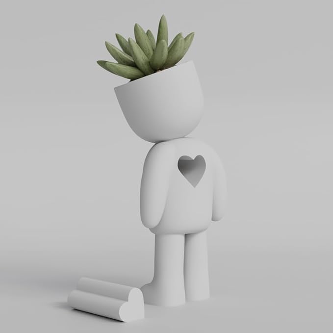 Heartfelt Character Planter - 3D Printed Succulent Pot | Cute Minimalist Design for Home and Office Decor