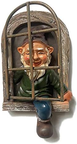 Gnome Open The Door Garden Decor Resin Tree Faces Decor Outdoor Fairy Garden Patio Lawn Porch (Grey)
