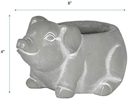 Classic Home and Garden Cement Buddies Animal Planter - Cute Desk Decoration - UV Coated Animal Vase w/Drain Plug -Succulent Plant Pot for Indoor/Outdoor Use (Pig Planter, Natural, Large)