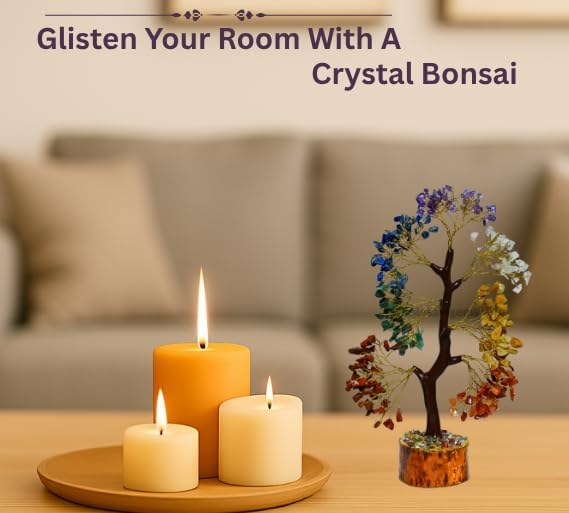 Seven Chakra Silver Wire Artificial Tree – Crystal Healing Bonsai Tree for Home Decor, Positive Energy & Spiritual Balance