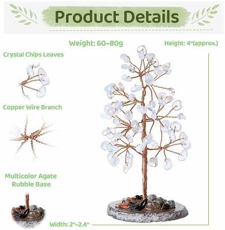 YATOJUZI Opal Crystal Trees Natural Crystals Stones Gemstones Tree Copper Wire Agate Base Tree of Life Feng Shui Decor Reiki Energy Lucky for Meditation Room Desk Home Decors Gifts for Women Men