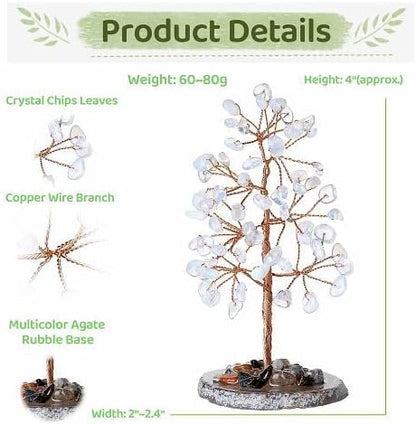 YATOJUZI Opal Crystal Trees Natural Crystals Stones Gemstones Tree Copper Wire Agate Base Tree of Life Feng Shui Decor Reiki Energy Lucky for Meditation Room Desk Home Decors Gifts for Women Men