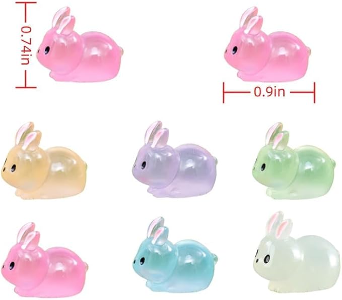 12Pcs Luminescent Mini Resin Animals, Mini Rabbits Figurines, Small Resin Rabbit Miniature Statues,polyresin Statue Fairy Tale Gardens, DIY Decorations Tiny Raccoons.Polyresin Statue