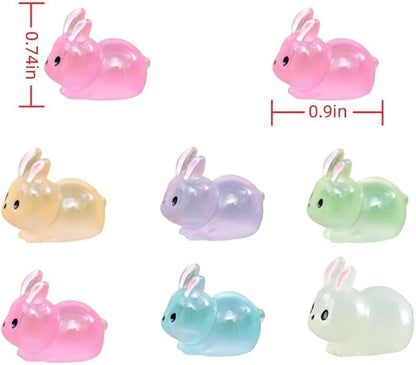 12Pcs Luminescent Mini Resin Animals, Mini Rabbits Figurines, Small Resin Rabbit Miniature Statues,polyresin Statue Fairy Tale Gardens, DIY Decorations Tiny Raccoons.Polyresin Statue