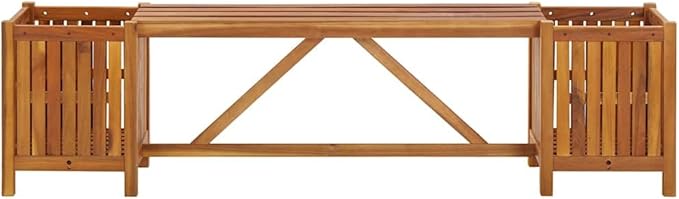 vidaXL Patio Bench with Integrated Flower Planters, Solid Acacia Wood, Light Oil Finish, Weather-Resistant, Ideal for Outdoor Garden, Patio, or Deck