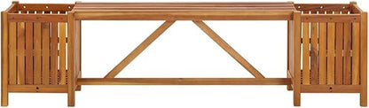vidaXL Patio Bench with Integrated Flower Planters, Solid Acacia Wood, Light Oil Finish, Weather-Resistant, Ideal for Outdoor Garden, Patio, or Deck