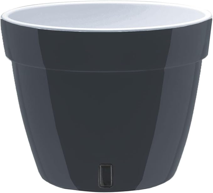 DECOPOTS - 3 Pack - Self Watering Planter - Modern Flower Pot with Water Level Indicator - 6.3" Tall - for All House Plants, Flowers, Herbs (Diameter 7.9", Graphite - White)