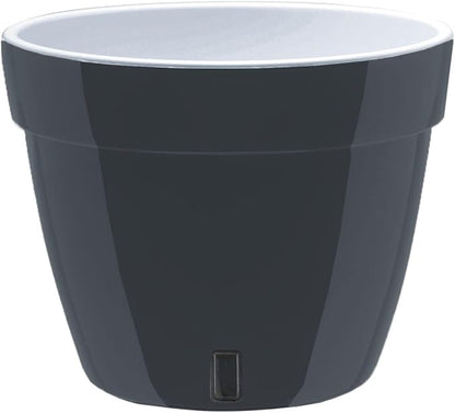 DECOPOTS - 3 Pack - Self Watering Planter - Modern Flower Pot with Water Level Indicator - 6.3" Tall - for All House Plants, Flowers, Herbs (Diameter 7.9", Graphite - White)
